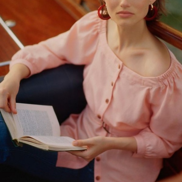 Anthropologie Maeve Alanis Belted Peach Blouse 12 - Picture 2 of 8